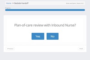 Screenshot showing question about reviewing plan-of-care with inbound nurse from the Palarum Electronic Rounding software